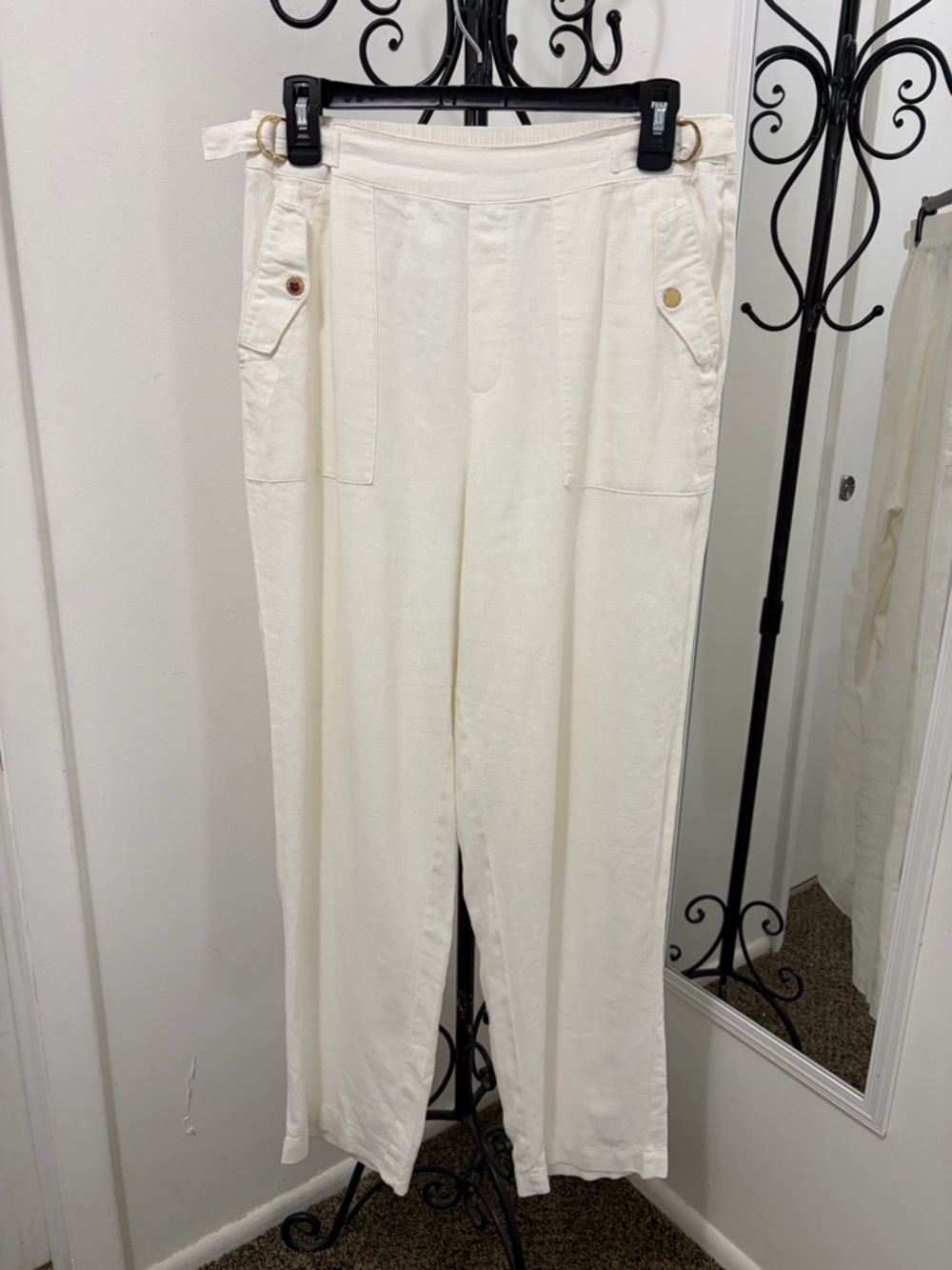 Marc New York Cream Linen- Viscose Wide-Leg Pants